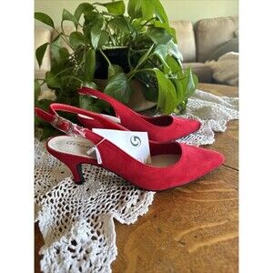 Greatonu Women's Slingback Kitten Heel Christmas New Year Pumps Red Suede Size 6